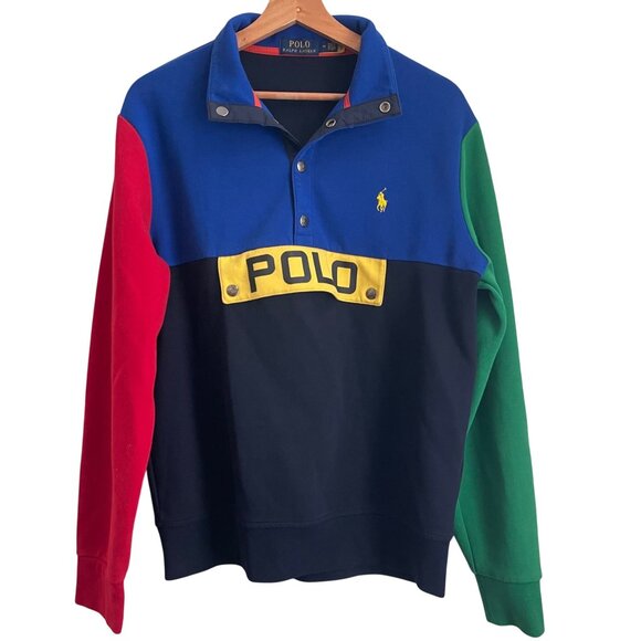 Polo Ralph Lauren Other - Polo Ralph Lauren Mens Colorblock Rugby Pullover Size M Preppy Streetwear Y2K